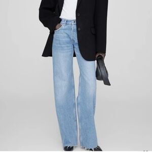 ANINE BING Women's Roy Style Cotton Straight Leg Raw Hem Jeans Blue Size 28